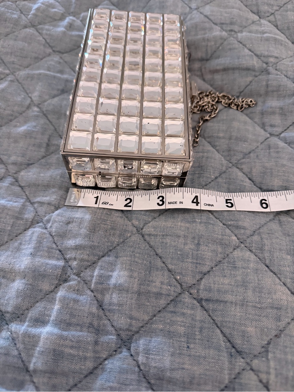 Natasha Crystal Grid Evening Clutch Bag in Clear Silver - Picture 5 of 8